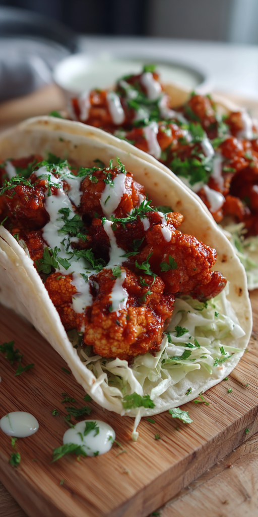 Blumenkohl 'Wings' Buffalo Style Tacos