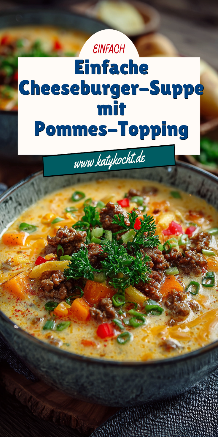 Cheeseburger-Suppe mit Pommes-Topping