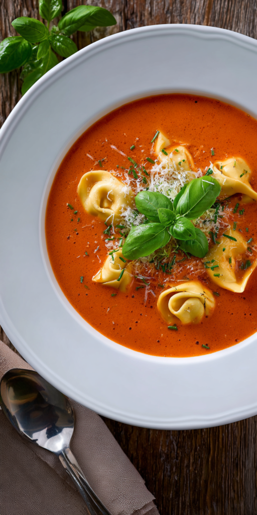 Cremige Tomatensuppe mit Tortellini