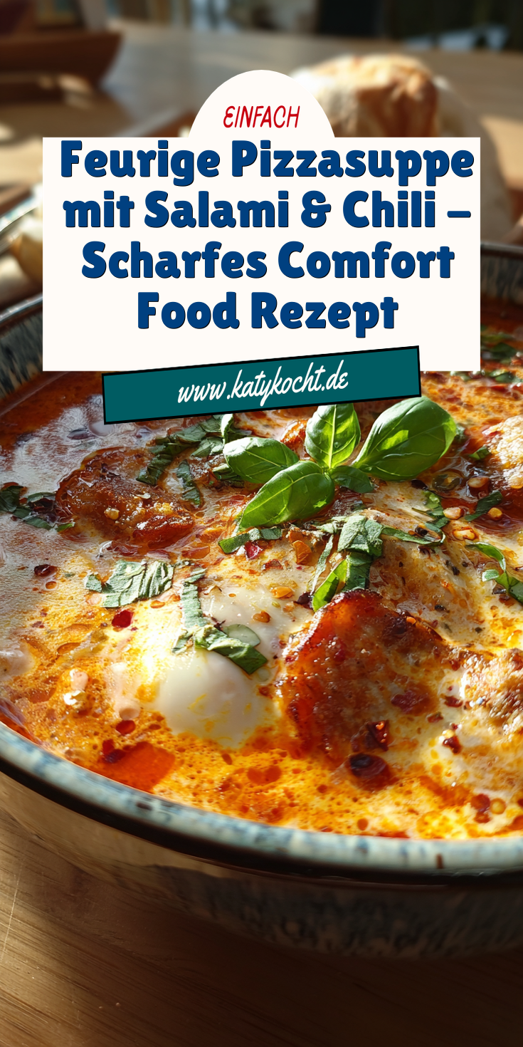 Feurige Pizzasuppe mit Salami und Chili