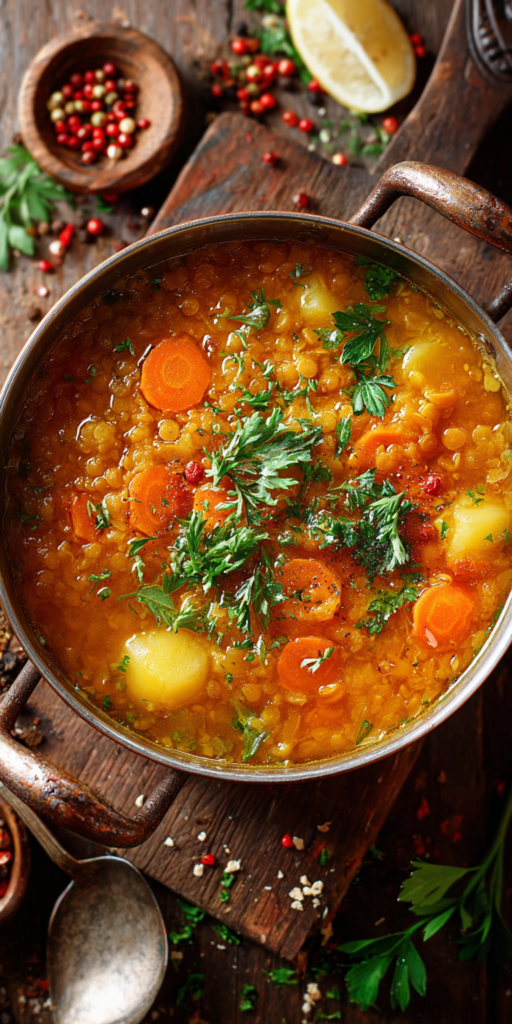 Klassische Linsensuppe mit Speck und Essig