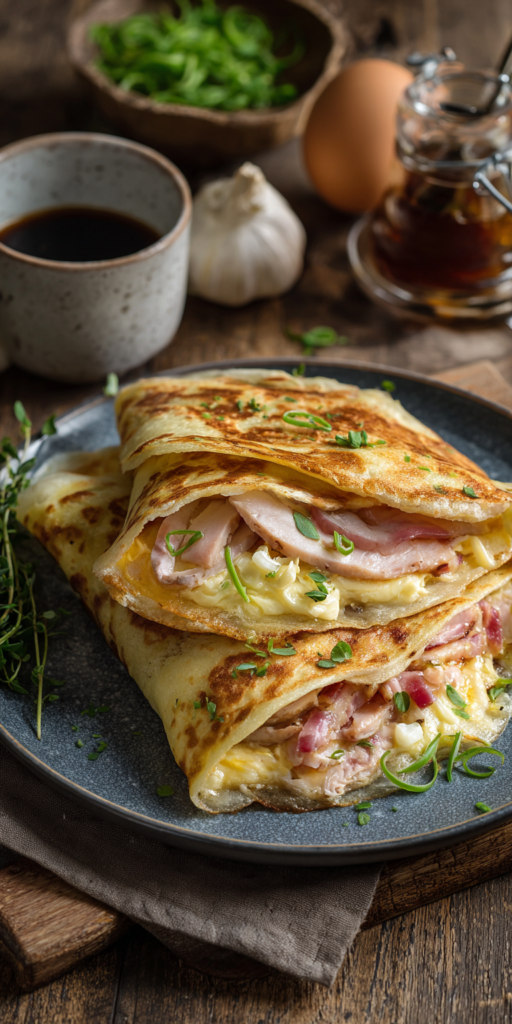 Pfannkuchen-Tacos mit Speck & Rührei