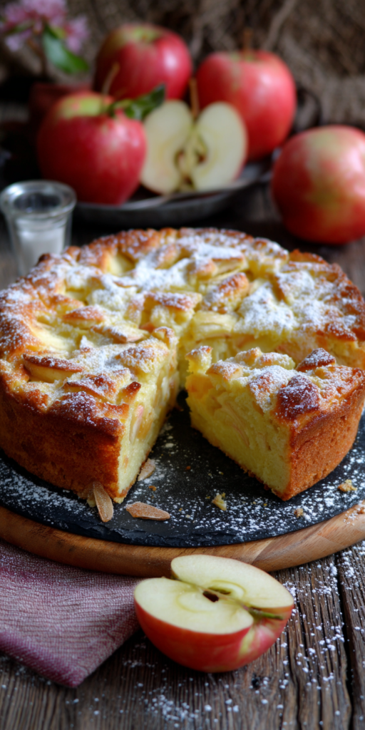 Versunkener Apfelkuchen mit Mandeln