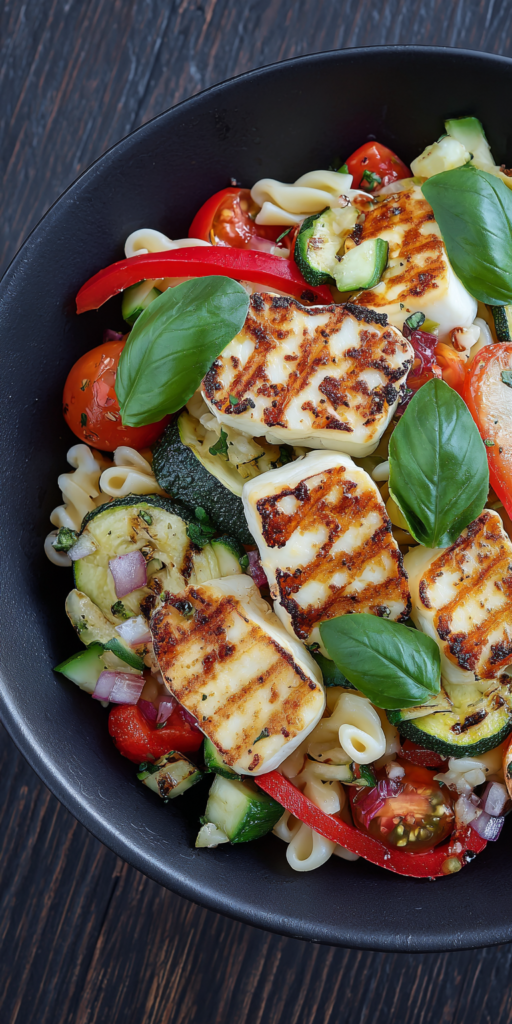 Mediterraner Halloumi-Nudelsalat mit Gemüse | Grillbeilagen 2026